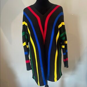 Colorful Striped V-Neck long Sweater large